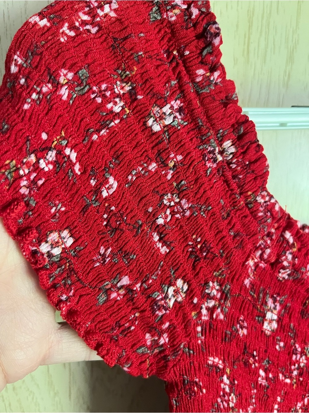 Aeropostale Red Floral Smocked On or Off The Shoulder Maxi Dress Sz Large - Picture 9 of 12